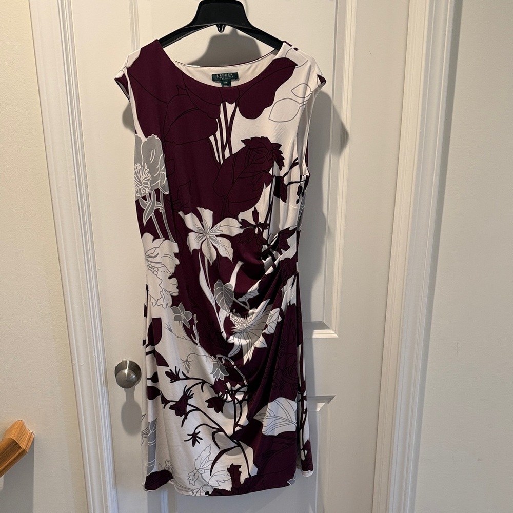 Lauren Ralph Lauren Burgundy and White Floral Midi Dress